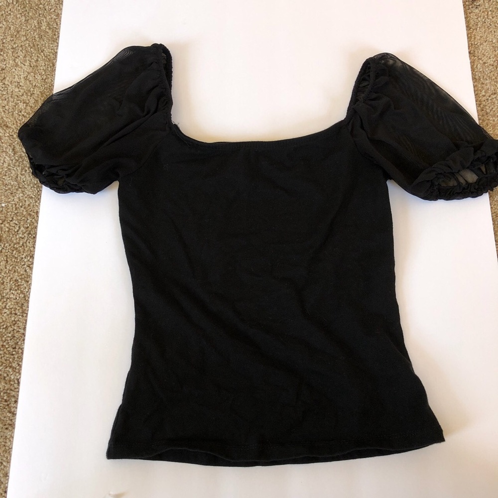 Black mesh sleeve top